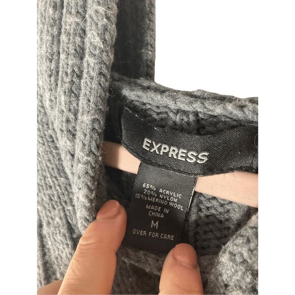 Express Women's Wool Heathered Gray Rug Carpet Patterned Texture Hoodie - Picture 3 of 5